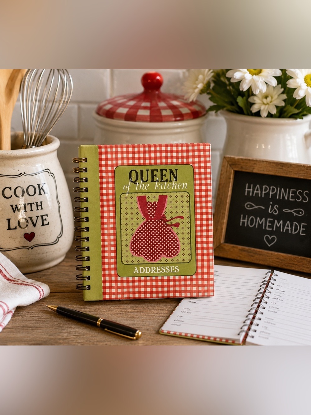 Queen of the Kitchen Mini Address Book Retro Plaid Organizer